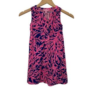 Lilly Pulitzer Kids Girl Essie Mini Dress Smocked Sz Medium Pink Blue Sleeveless